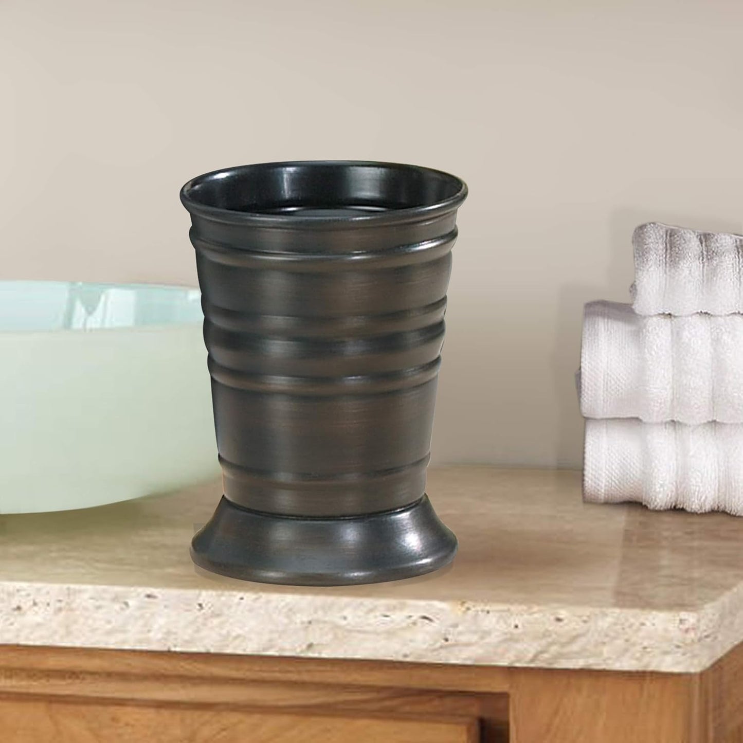 nu steel Bogart Metal Tumbler, Oil Rubbed Bronze Makeup Brush Holder and Toothbrush Cup for Bathroom, Desk, Dorm