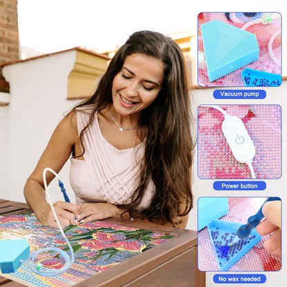 Diamond Art Painting Vacuum Pen Kit, Electric Diamond Art Pen with Storage Tray, No Wax Needed Diamond Art Accessories DIY 5D Art Craft Jewelry Bead Rhinestones(Blue)