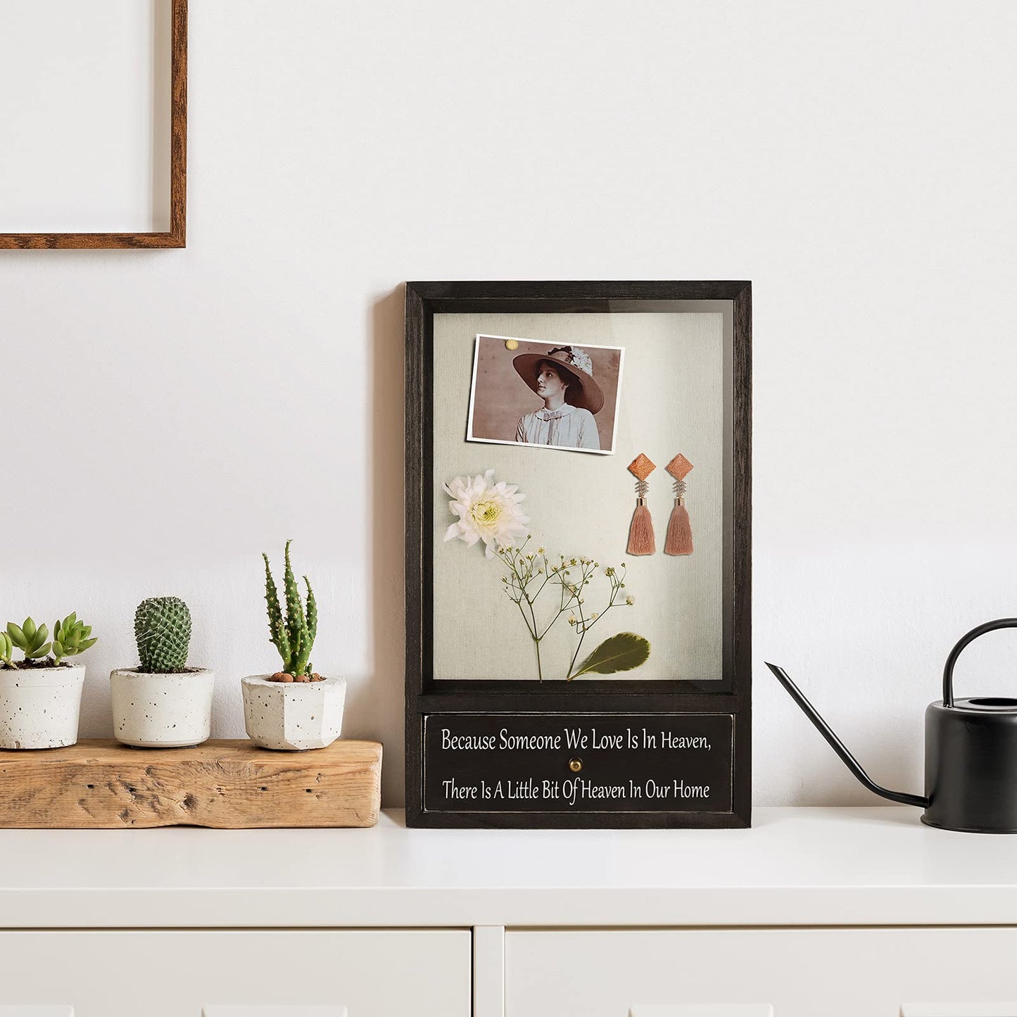 TJ.MOREE Memorial Gifts in Memory of Loved One Gifts Sympathy Gifts for Loss of Mother Father Remembrance Shadow Box - Because Someone We Love is in Heaven There is a Little Bit of Heaven in Our Home