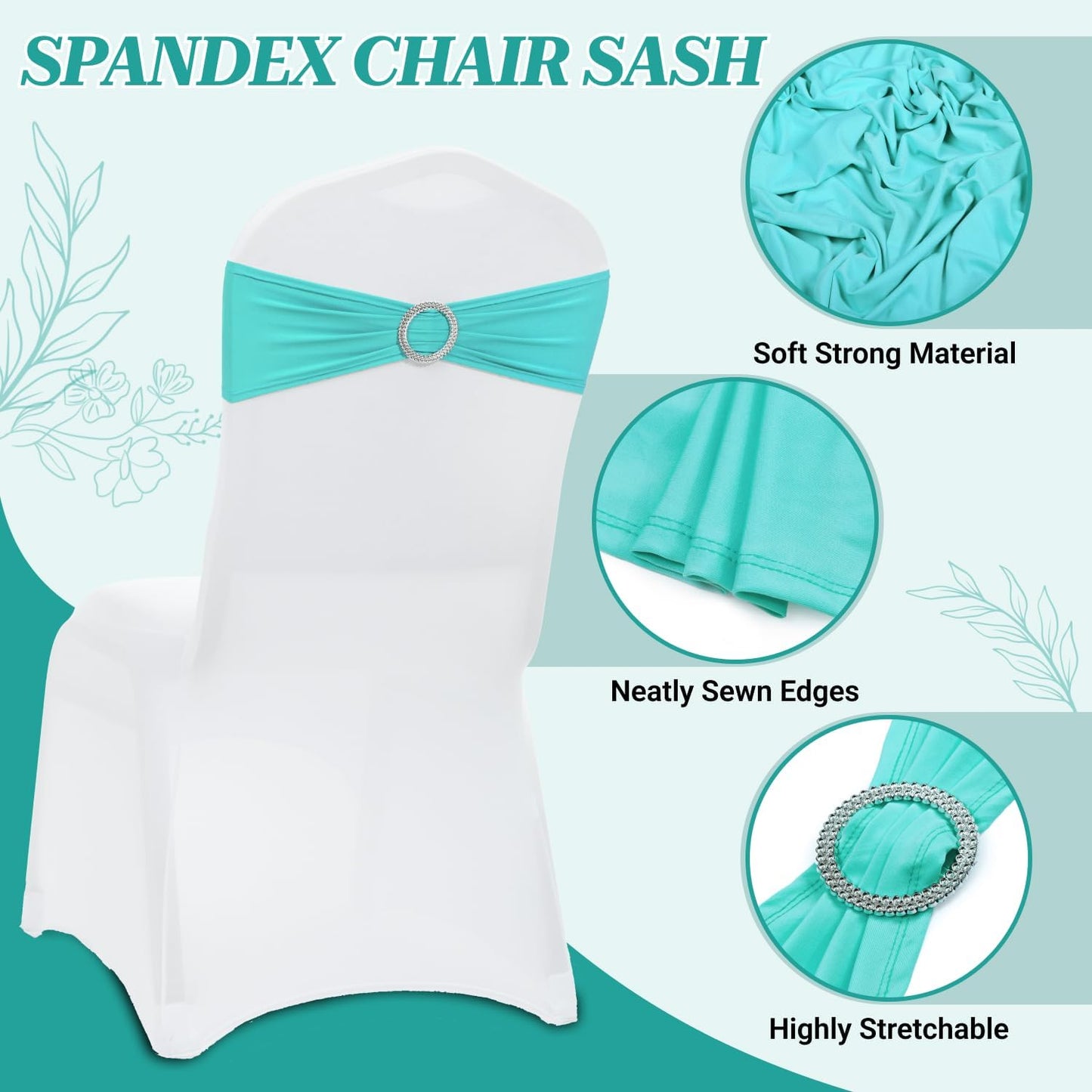 MDS Spandex Chair Sashes - Premium Stretch Covers with Buckle Slider for Weddings & Events | Aqua Blue, Pack of 10