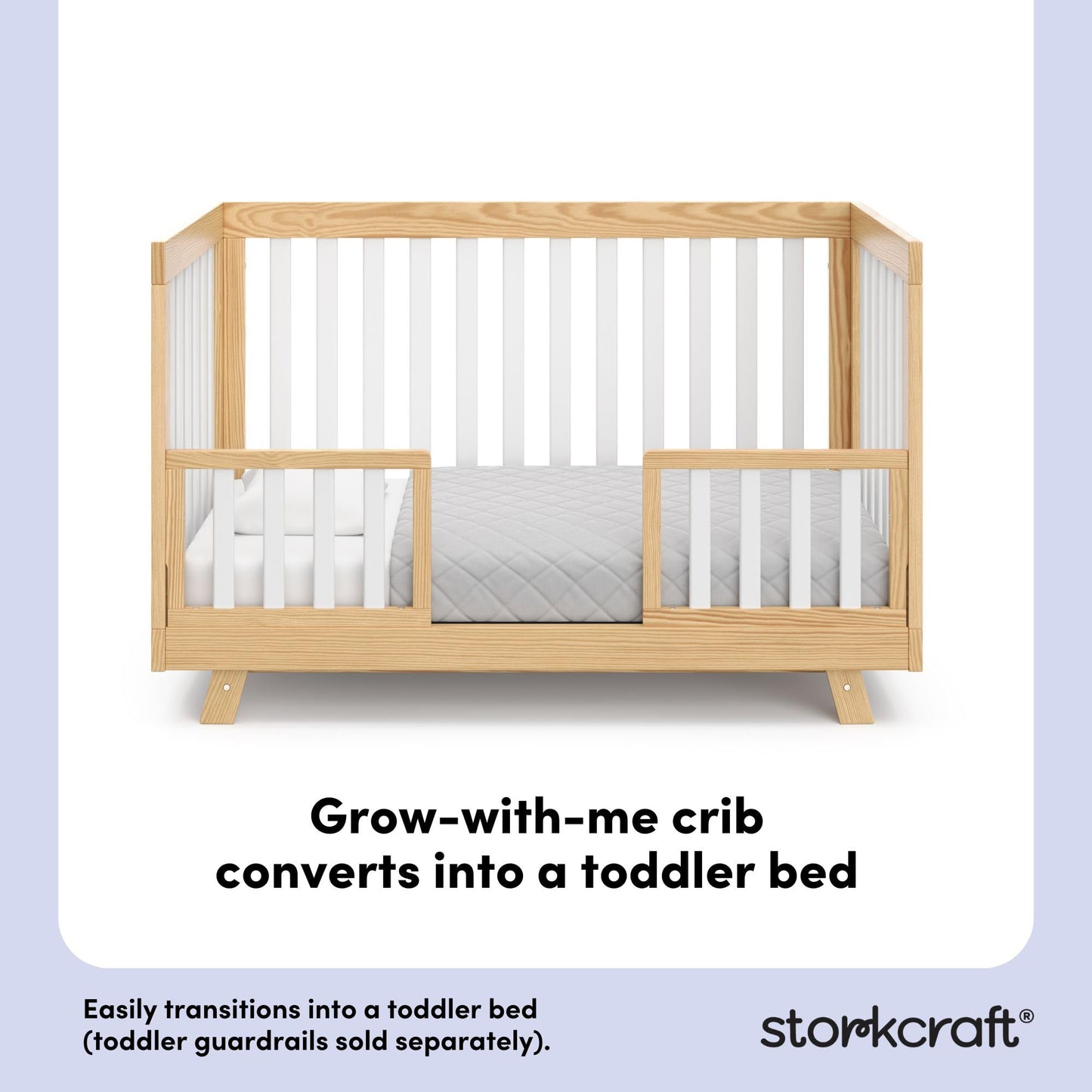 Storkcraft Beckett 3-in-1 Convertible Crib – GREENGUARD Gold Certified, Fits Standard Crib Mattress, Converts to Toddler Bed and Daybed, 4 Mattress Heights, Grow-with-Me Design (Natural and White)