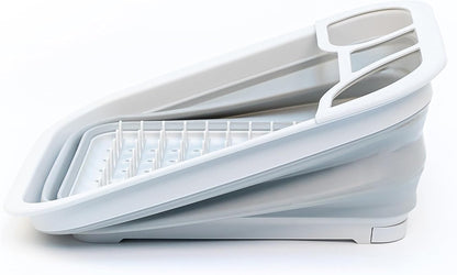 SAMMART Collapsible Dish Drainer with Drainer Board - Foldable Drying Rack Set - Portable Dinnerware Organizer (Grey)