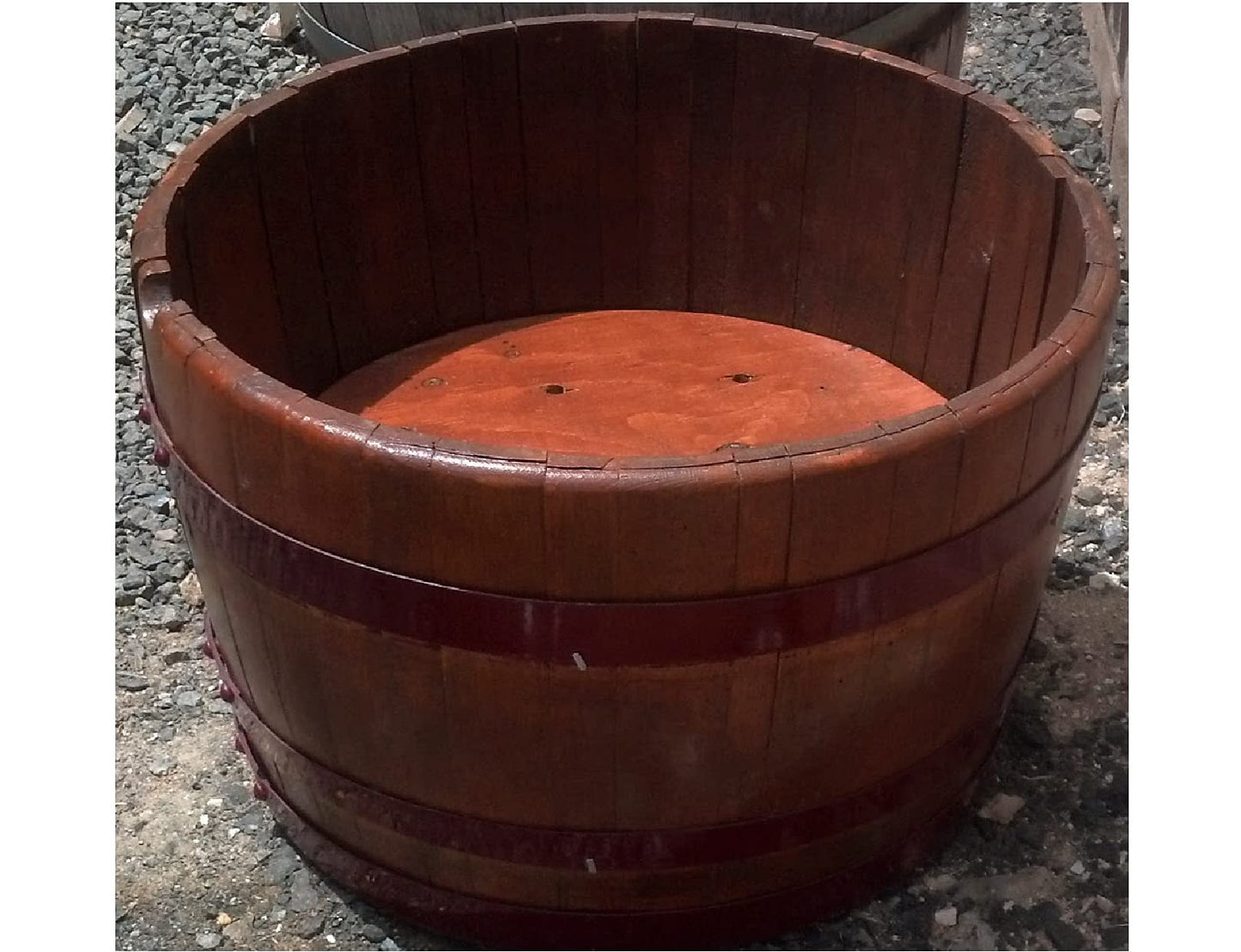 Decorative Half Wine Barrel Table with Glasstop (Red)