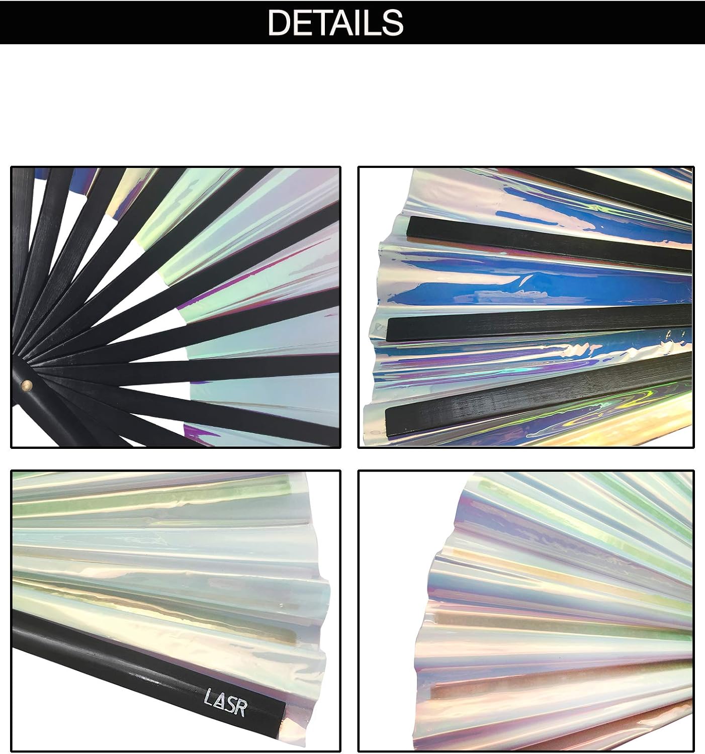 Frost Bite White Mint Fluid Hand Fan - Iridescent Festival Gear, Exclusive Rave Accessory