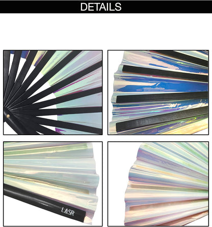Frost Bite White Mint Fluid Hand Fan - Iridescent Festival Gear, Exclusive Rave Accessory