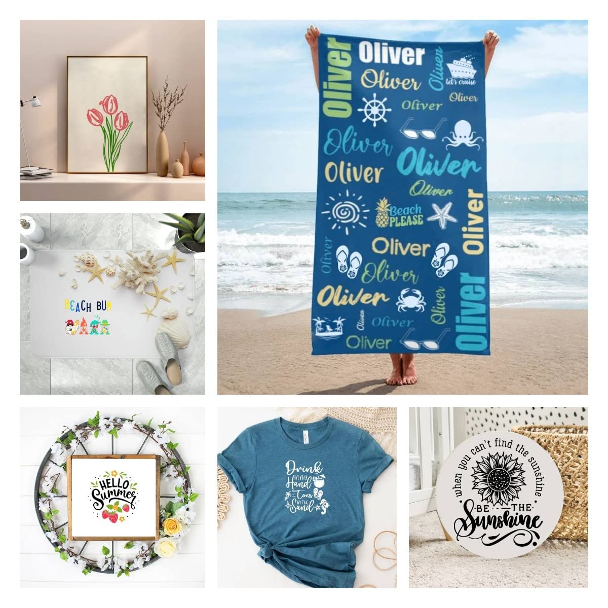 DGAGA Silk Screen Stencils 7PCS Set,Summer Self Adhesive Silk Screen Stencils Reusable,Sea Ocean Mesh Stencil for Chalk Paste Screen Printing Stencils for Painting on Wood,Chalkboard,Fabric,Home Decor