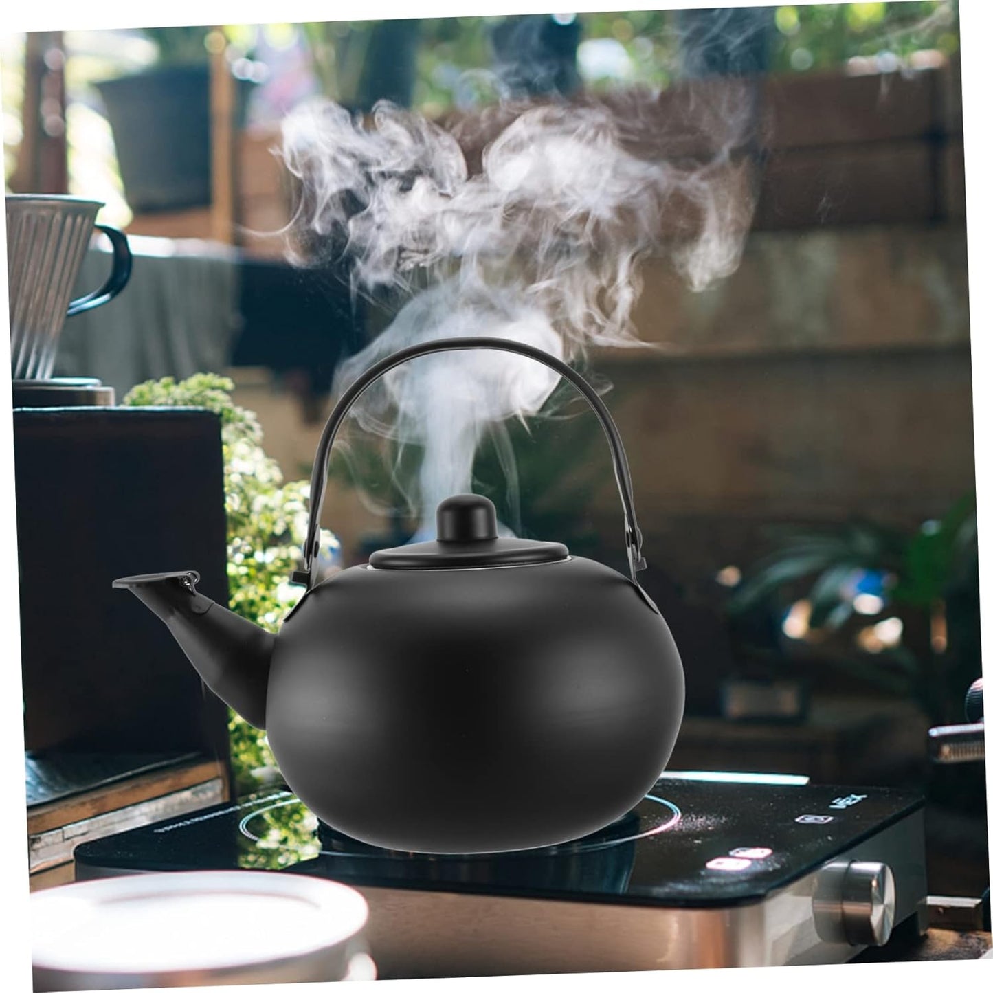 Cast Iron Tea Kettle with Metal Coffee Filter, Heating Teakettle for Gas Stove, Stainless Steel Field, Make Tea