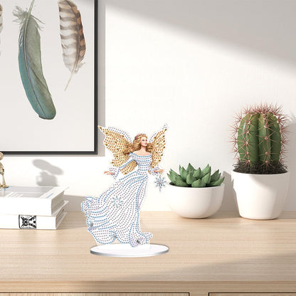JZHYOAN Angel Diamond Art Desktop Ornaments Gem Painting Table Ornaments Diamond Painting Desk Stand DIY Desktop Kits with Special Shape Gem Art for Adults Crystal Arts Mosaic Kit