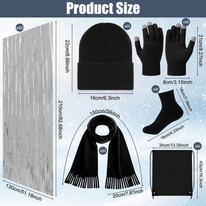 Shyyween Homeless Care Package Supplies Bulk Winter Emergency Blankets Beanies Hat Gloves Scarves Socks Bags for Men Women(6 Colors,300 Pcs)