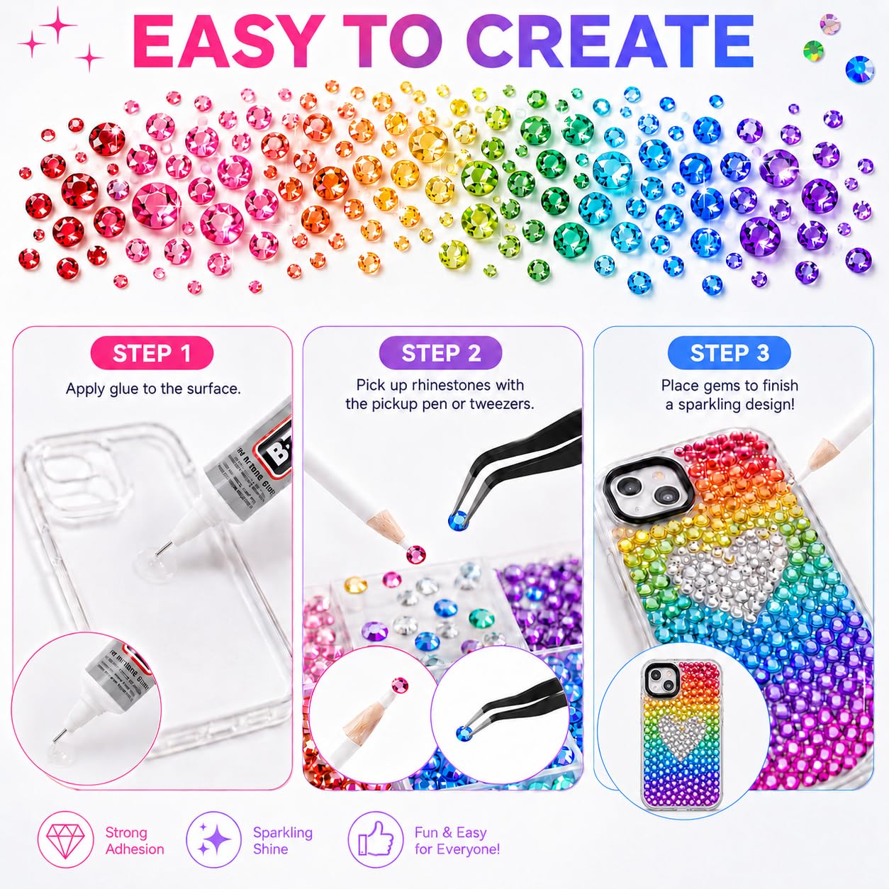 Bluvarionix Bedazzling Kit, 40000Pcs 40 Colors Jelly Rhinestones for Bedazzling, 3mm Resin Flatback Gems, Bedazzler Kit with Rhinestones and 3Pcs B7000 Glue for DIY Crafts, Nails, Tumblers