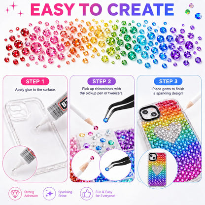 Bluvarionix Bedazzling Kit, 40000Pcs 40 Colors Jelly Rhinestones for Bedazzling, 3mm Resin Flatback Gems, Bedazzler Kit with Rhinestones and 3Pcs B7000 Glue for DIY Crafts, Nails, Tumblers