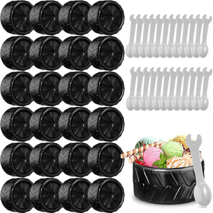 24 Sets Set, Frozen Uiifan Truck Wheel Ice Cream Bowls Spoon Plastic Race Car Party Yogurt Cups with Spoons Sturdy