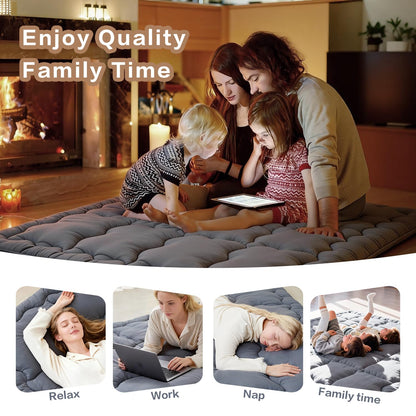 SAPHREAS Japanese Futon Mattress Floor Mattress Twin, Foldable Roll Up Bed Mattress Topper with Elastic Straps, Tatami Mat Sleeping Pad for Camping, Grey