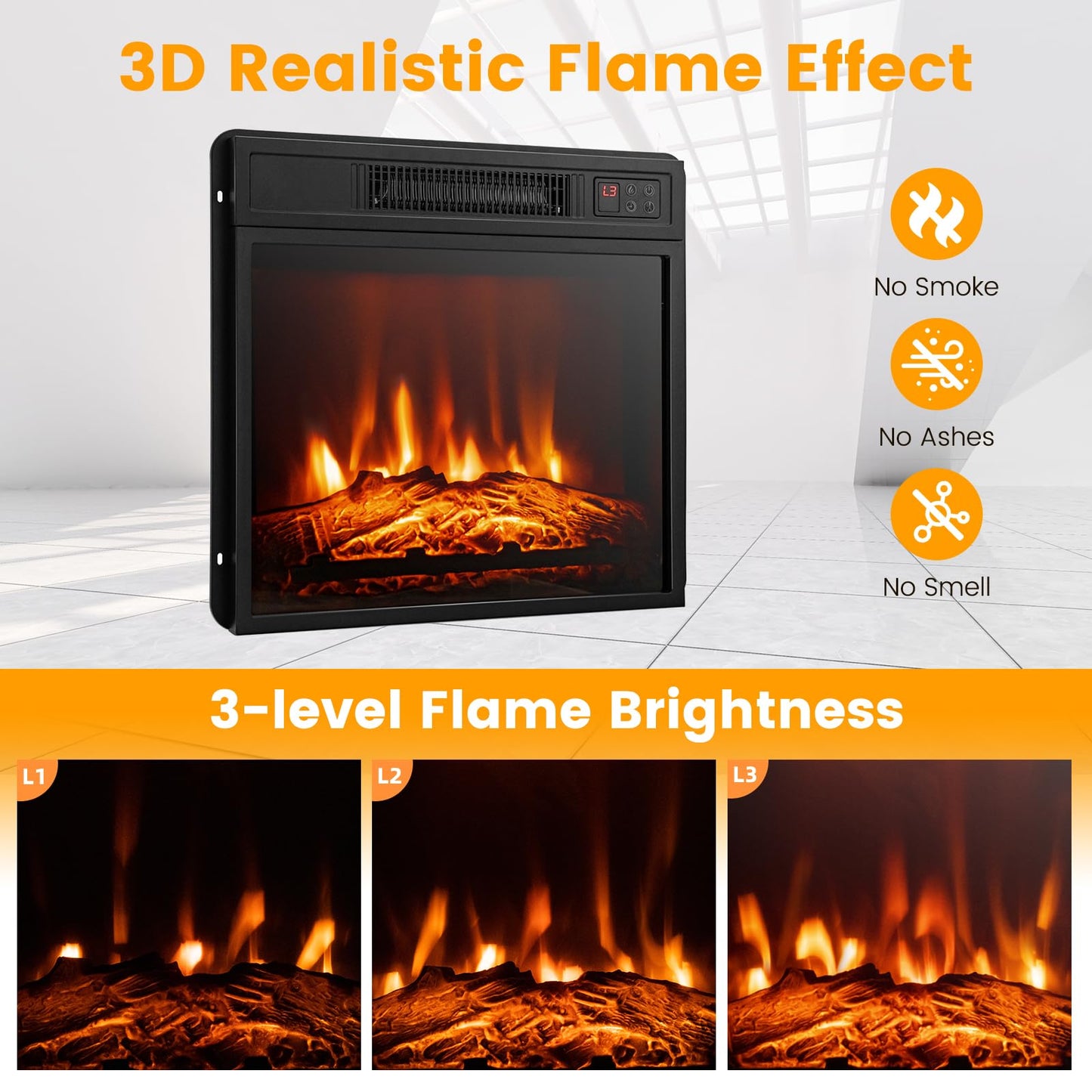 Tangkula Electric Fireplace Mantel, Freestanding Wooden Surround Firebox with 1400W Fireplace Heater, Remote Control, Thermostat, 3D Flame Effect, 6H Timer, Overheat Protection