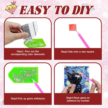 ICYANART Cat Diamond Art Kits for Kids with Frame, Cat Kids Diamond Art Painting Kit for Ages 6-8-12, DIY Gem Art for Girls,Boys, Beginners for Gifts Home Wall Decor 8x9inch