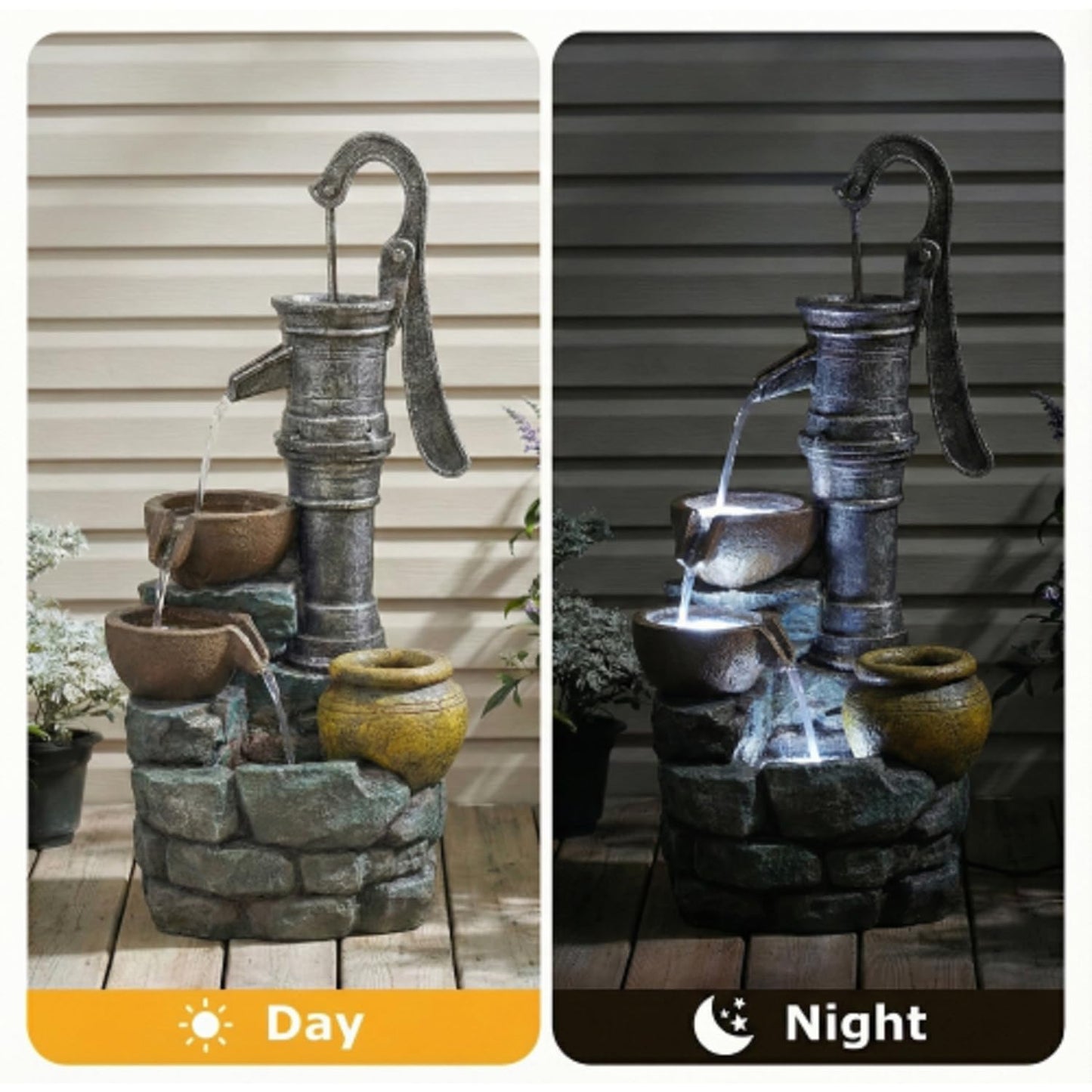mdj pottery 32 Inch Tall Outdoor Water Fountain, 3-Tiered Cascading Bowl Fountain, Vintage Pump Style Weather-Resistant Resin Waterfall Fountain for Patio Yard Garden - Grey
