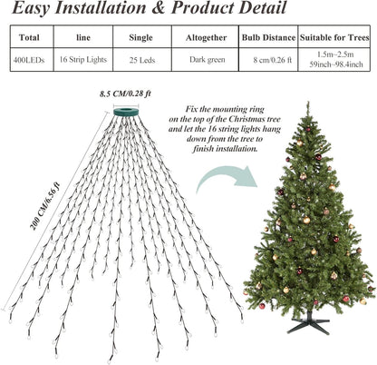 400 6.6FT 8 16 aneeway LED Christmas Tree Lights, Christmas Lights with Remote Control & Modes, String Lights
