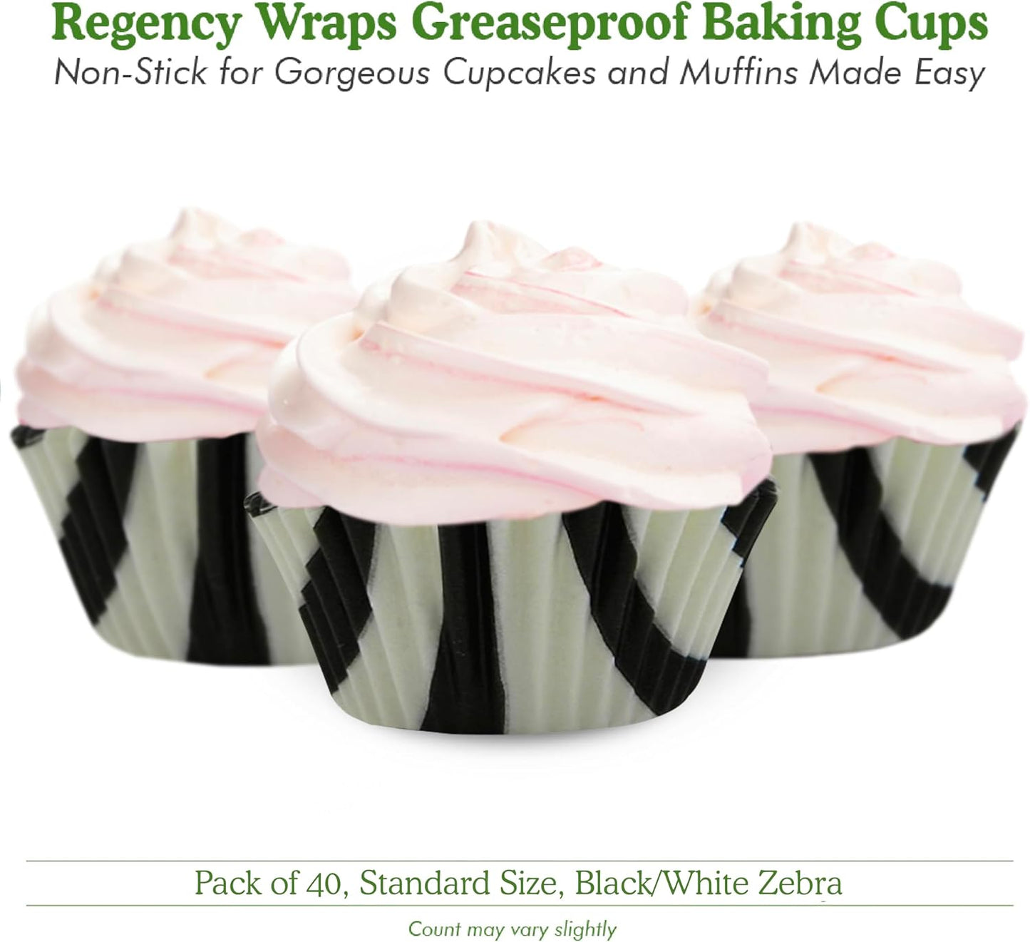 Regency Wraps Professional Grade Greaseproof Baking Cups, Pack of 40, Black/White Zebra