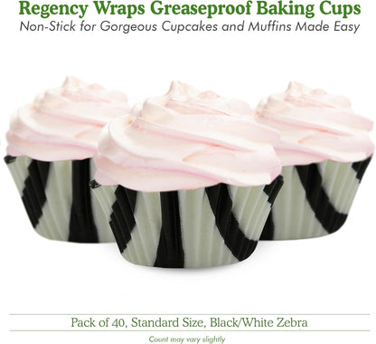 Regency Wraps Professional Grade Greaseproof Baking Cups, Pack of 40, Black/White Zebra