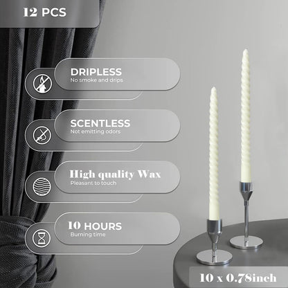 Red Taper Candles Stick Spiral Dripless Taper Candles-Set of 12 for Decoration Weddings Party Church-Unscented Candles,10inch(F-Gradient red)