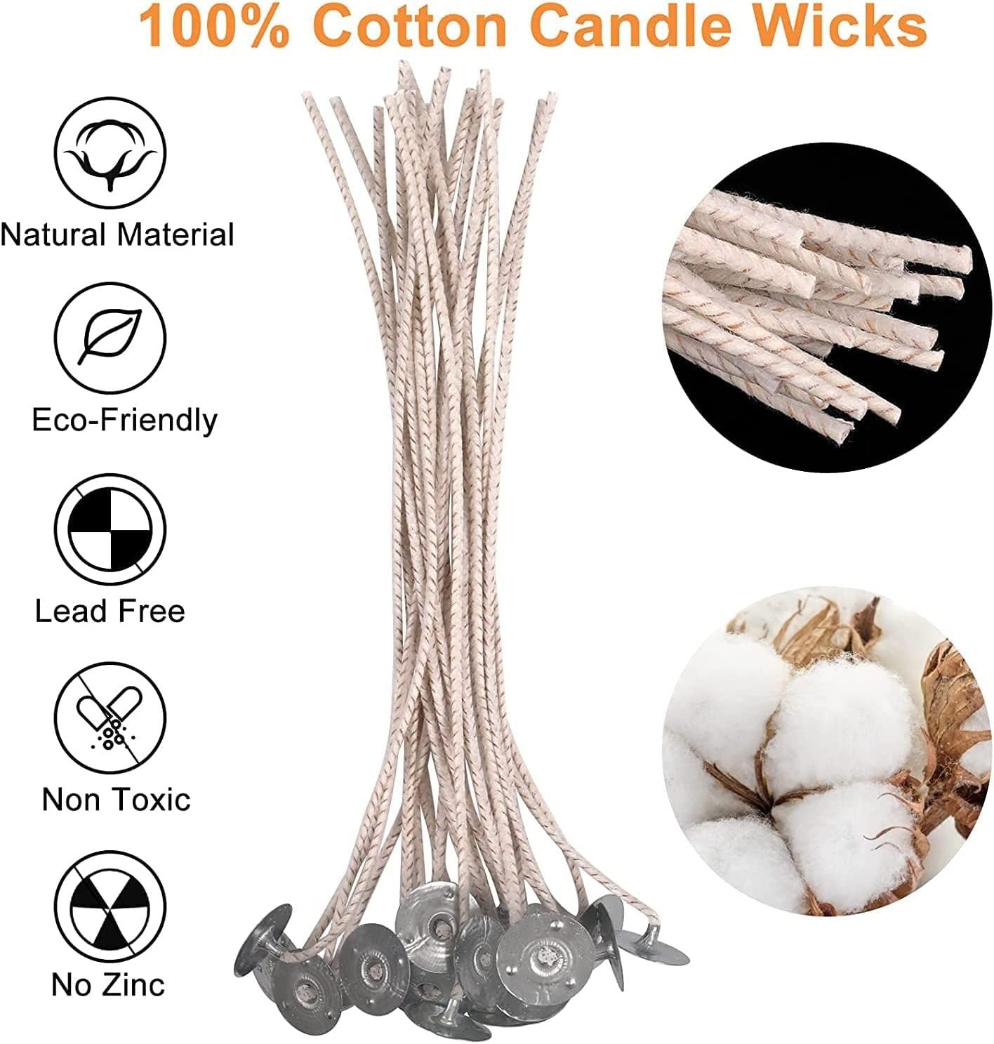 CD10 Soy Wax Candle Wick,100pcs 6" Pretabbed Wicks for Candle Making,Thick Candle Wick with Base