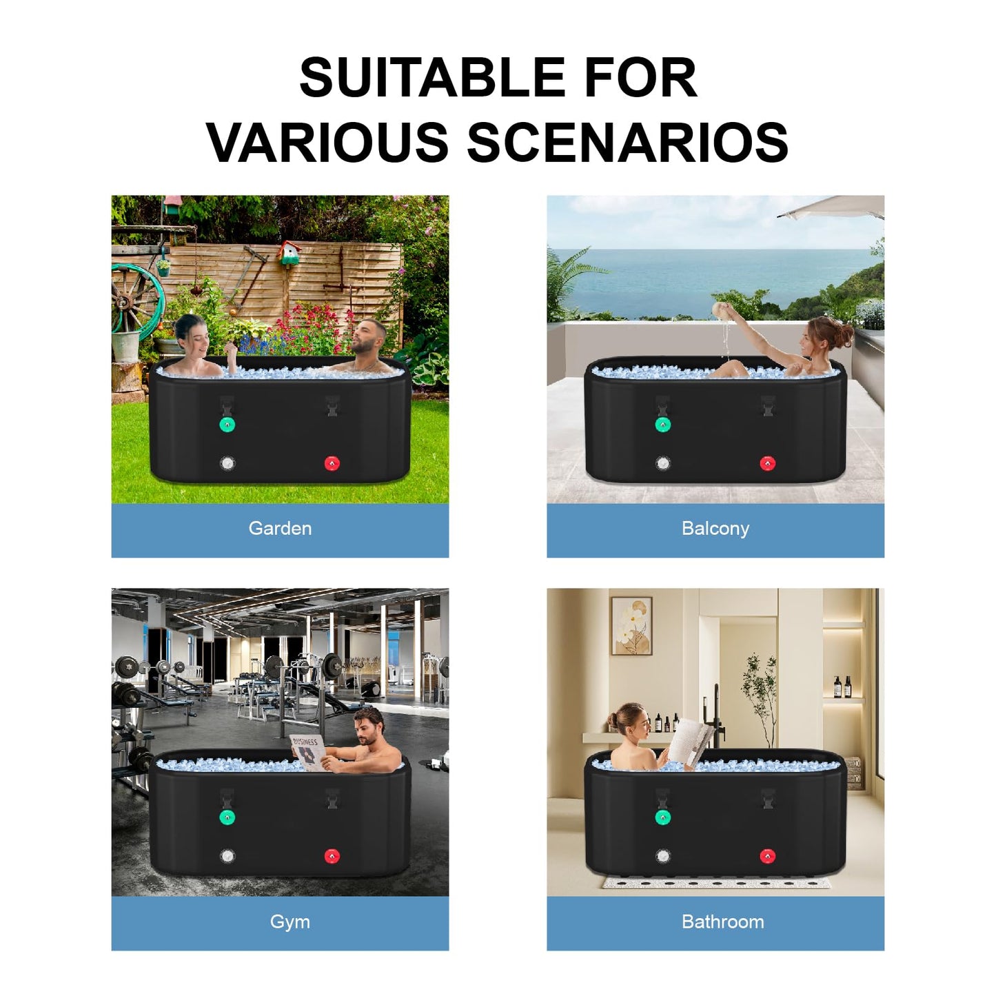 HotMax XXL Drop Stitch Ice Bath Tub for Recovery 216 Gal, Compatible with Water Chillers, Cold Plunge Tub with Insulated Lid, Multi-layer Portable Bathtub for Cold Water Therapy(59IN*32.2IN*27IN)