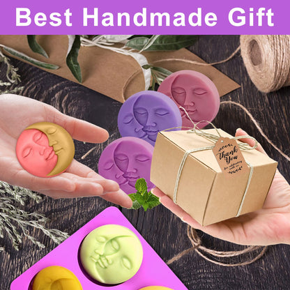 Silicone Soap Molds, different Cavities Soap Mold with Different Shapes, Perfect for Soap Making, Handmade Cake Chocolate Desserts Biscuit Pudding Teacake Jelly （2 Pack - Moon Face）