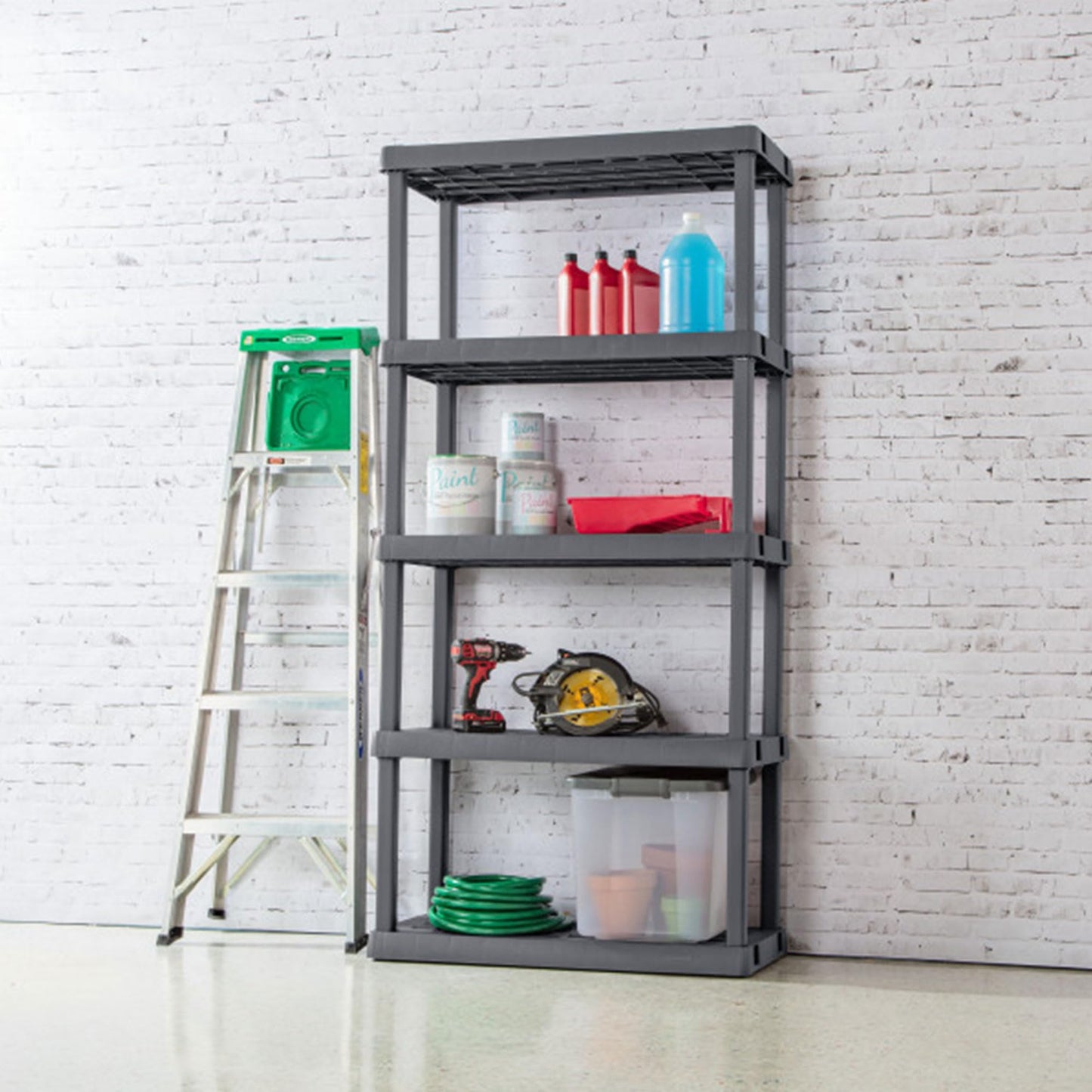 Sterilite 4-Pack 5 Shelf Unit, Heavy-Duty Shelving Storage Rack for Home and Garage, Gray - Multipurpose Plastic Organizer Shelves for Smart Organization