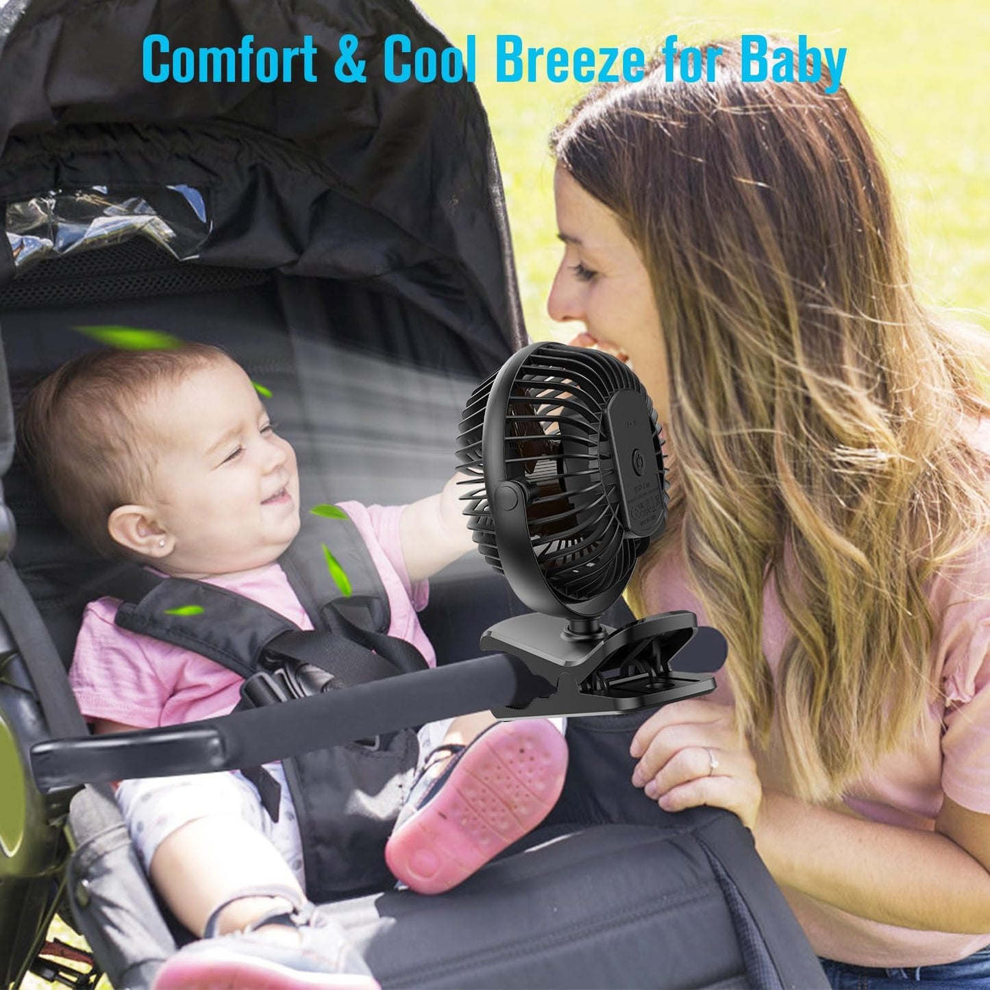 BESKAR Portable Clip on Fan, Rechargeable, 4 Speeds Small Battery Operated Fan, USB Desk Fan with Strong Airflow