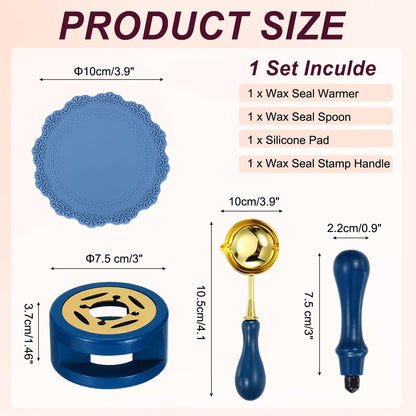 PATIKIL Wax Stamp Seal Kit Include Sealing Warmer, Melting Spoon, Silicone Pad, Stamp Handle, Retro Melt Stove Pot Furnace Tool for Envelope Letter Mailing Crafts DIY, Dark Blue/Sky Blue