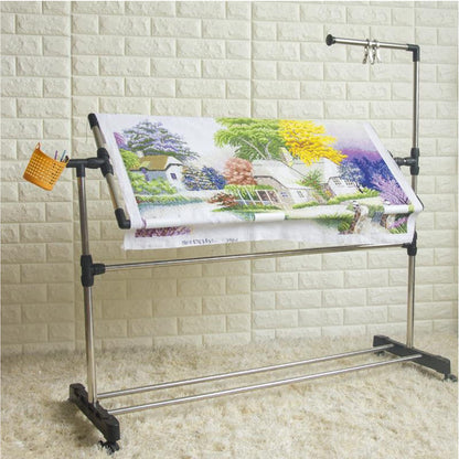 ELUKHT Adjustable Embroidery Stand with Pulley, 360°Rotated Needlework Floor Frame, Standing Embroidery Lap Table, Cross Stitch Craft Stand for Art Craft Sewing Holder