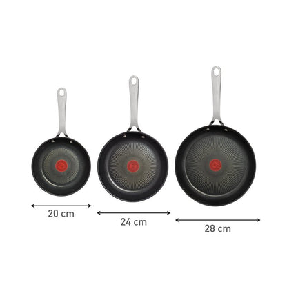 T-Fal Jamie Oliver Cooks Direct, Stainless Steel Non-stick Frying Pan 3 Pcs Set (20/24/28cm) (8/9/11 Inches) with Induction