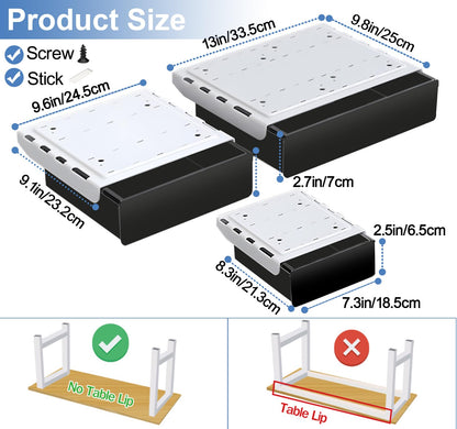 SVNNELP Under Desk Table Drawer Storage Organizer,3 Pack Large & Medium & Small Slide Out Desk Drawers - Hidden Desktop Organizer,Adhesive Storage Pencil Tray Under Table(BLACK/LMS)