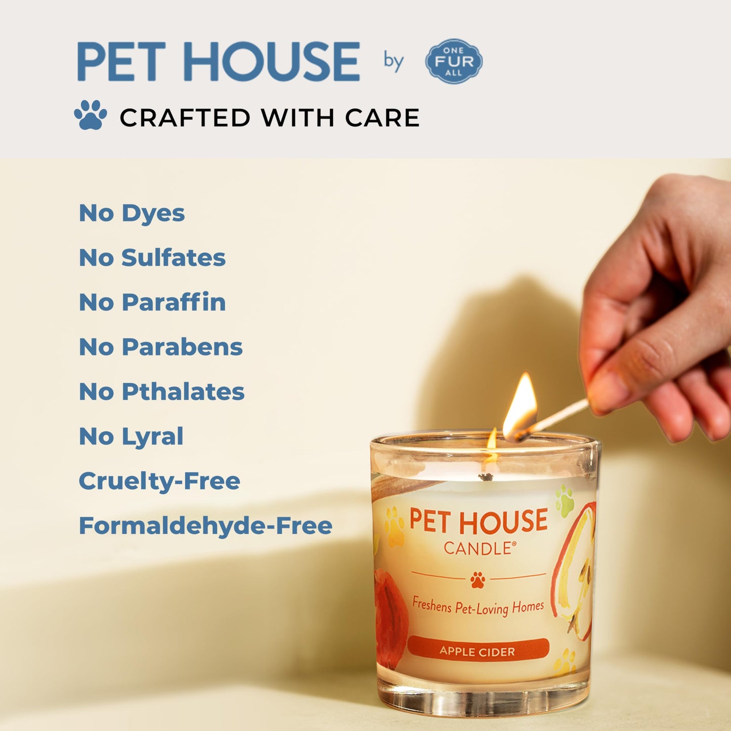 Pet House Candles, Plant-Based Pet Candle Clean Burning, 60 Hour Burn Time with a Natural Fiber Wick - Bamboo Watermint
