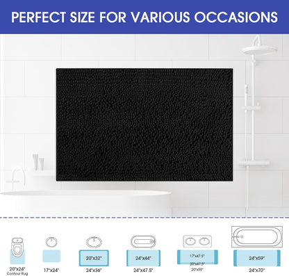 Striped Black Bathroom Rug Mat 17"x24", Ultra Soft Non Slip Chenille Bath Rugs for Bathroom Bedroom Kitchen Shower