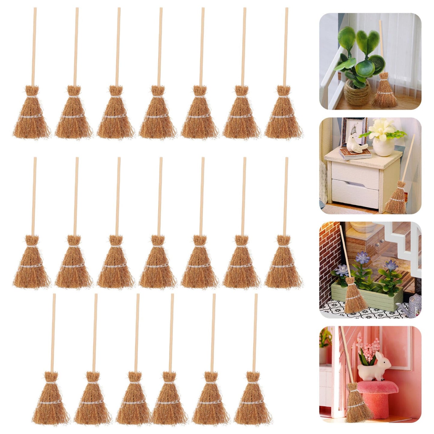 Mini Witch Broom Hanging Decoration 5.5 Inch Straw Broomstick Ornament for Halloween and Christmas Dollhouse Accessories