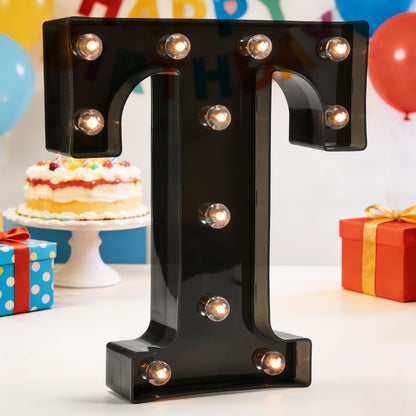 Decorative LED Illuminated Letter Marquee Sign - Alphabet Marquee Letters with Lights For Wedding Birthday Party Christmas Night Light Lamp Home Bar Decoration T, Black