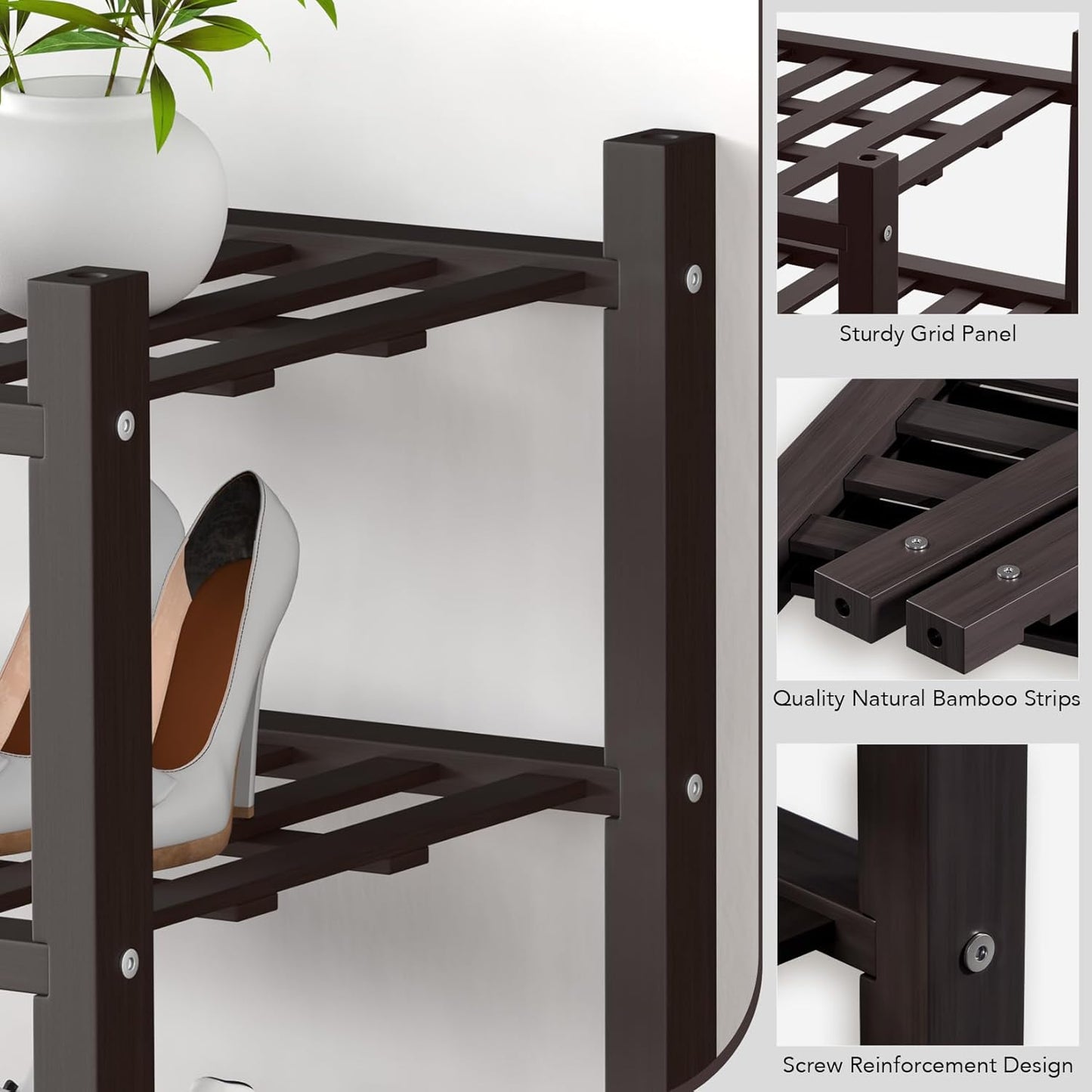 3 Closet,Hallway,Entryway,Small 18"x11"x17" Haddockway Small Tier Bamboo Shoe Rack Storage Organizer, Multifunctional