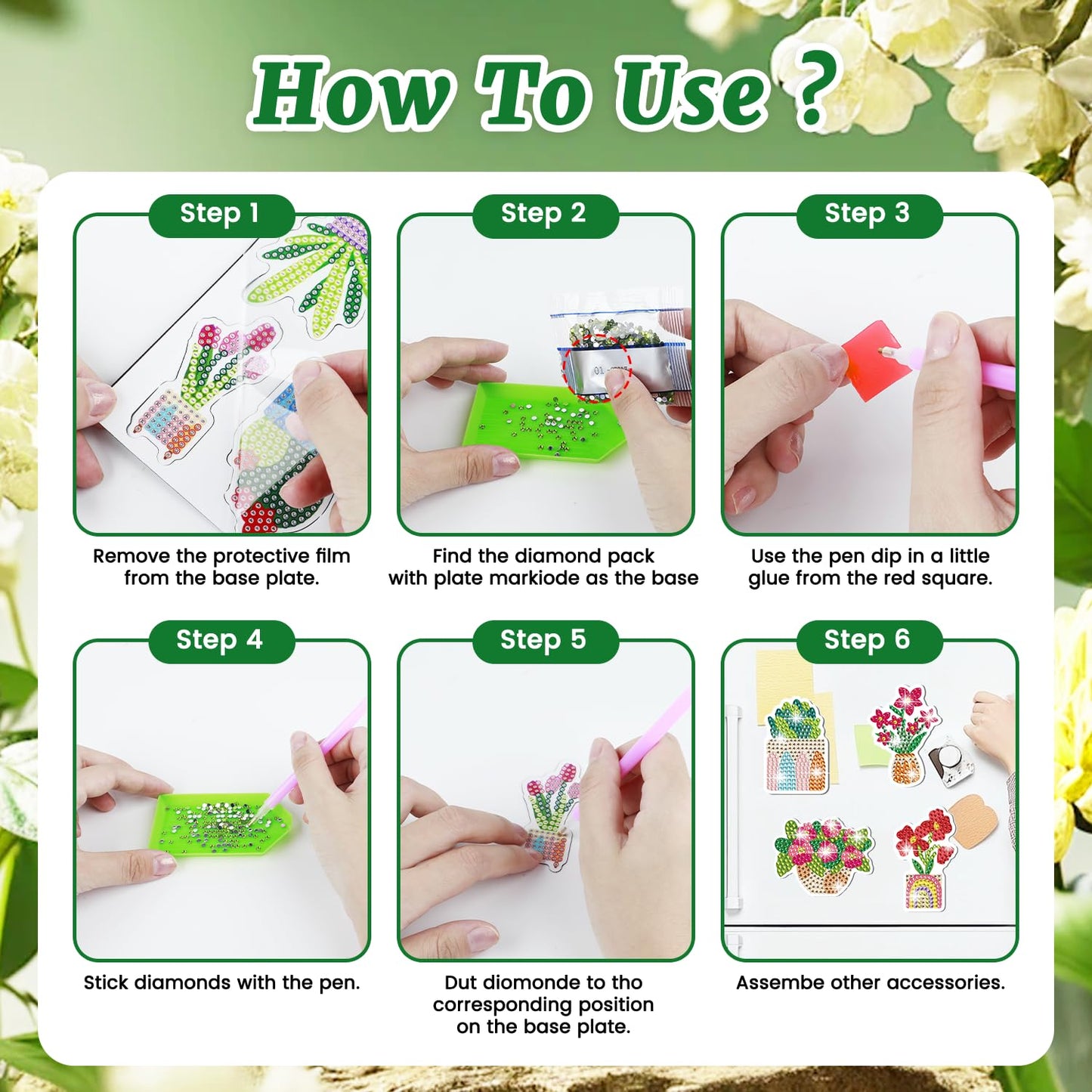 30 Pcs Flower Diamond Art Magnets, DIY Painting Kits for Refrigerator Decor, Creative Plant Pot Crafts for Adults Home Office