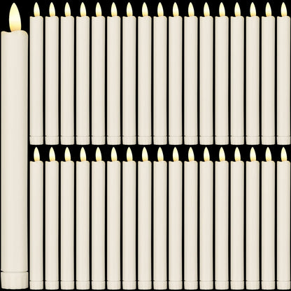 Reginary 36 Pieces Flameless Taper Candles 10 Inch Battery Operated LED Taper Flameless LED Candlesticks Flickering Window Candles for Christmas Home Wedding Decor(Ivory)