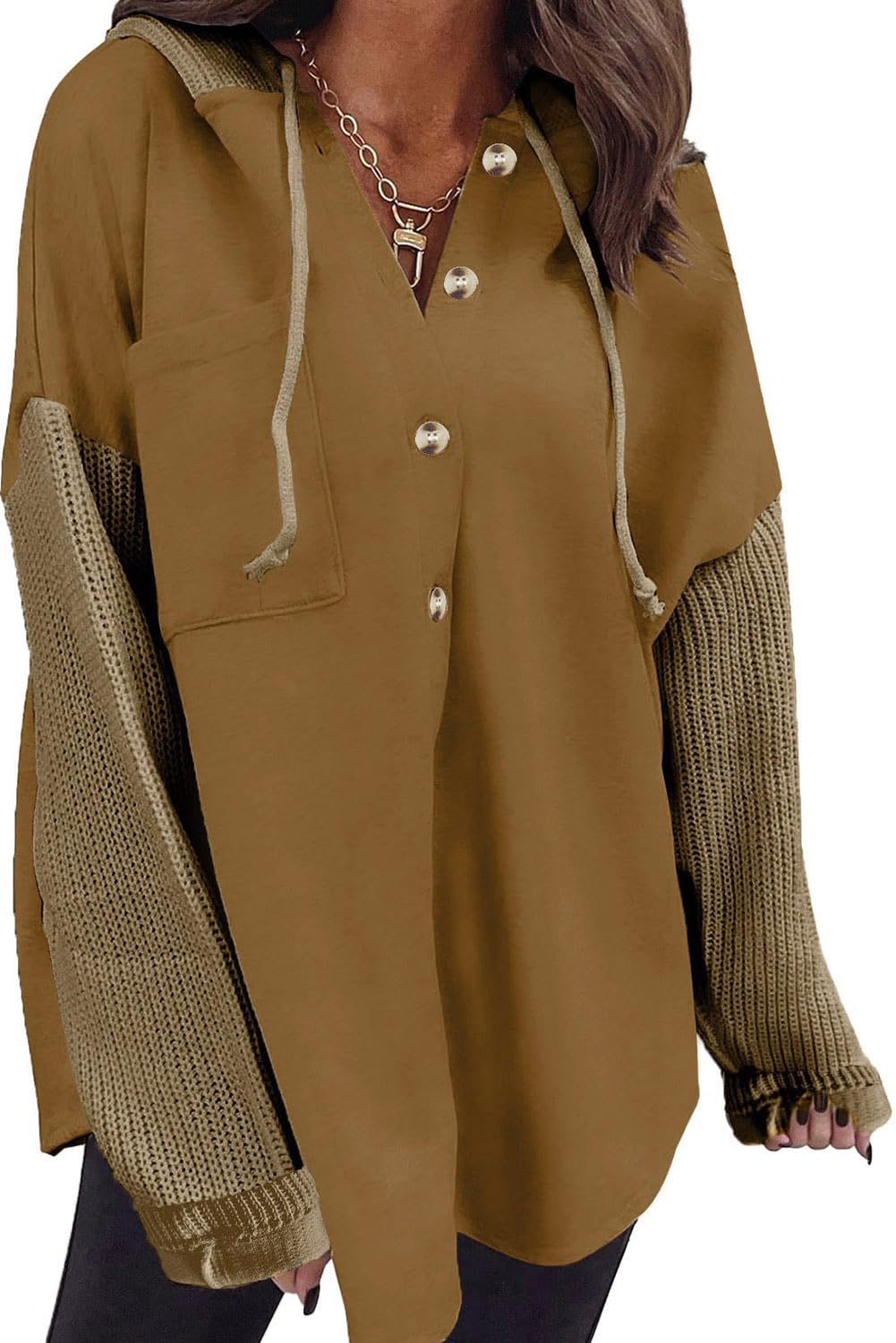SHEWIN Oversized Sweatshirt for Women Loose Fit Casual Long Sleeve Button Hooded Sweatshirts Hoodies with Pocket
