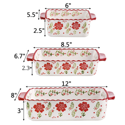 Coloch 3 Pack Ceramic Baking Dishes, Rectangular Bakeware Set Hand-painted Lasagna Pan Porcelain Serving Bakeware for Pasta, Chicken, Kitchen, Banquet, Microwave and Dishwasher Safe