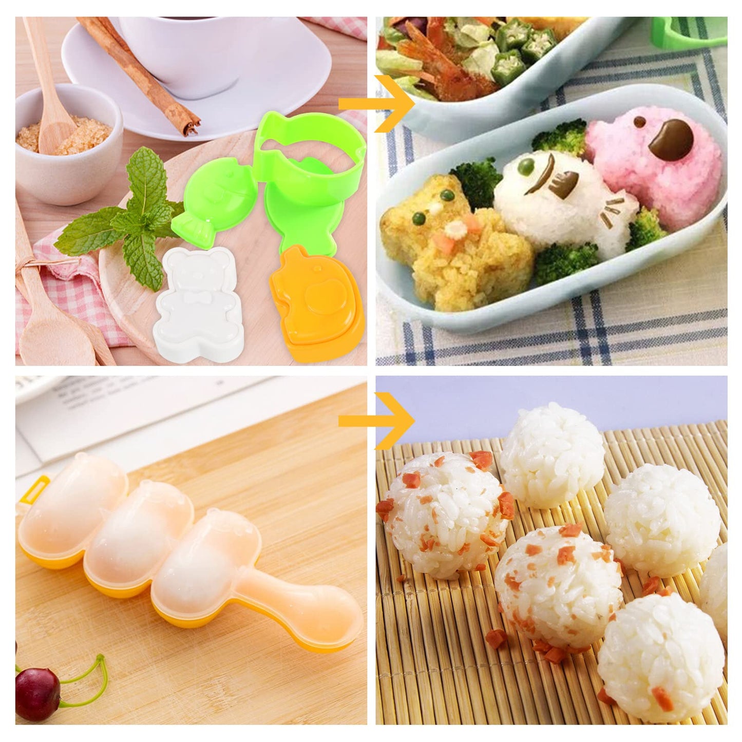 10pcs Cute Onigiri DIY Rice Ball Molds - Animal Decorating, Triangle Shapes, Bento Sushi Maker Tool