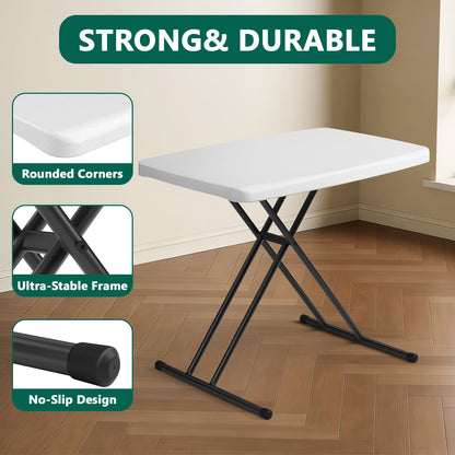 MAKE CHANGES Folding Table 30 Inch - Small Desk Adjustable Height TV Tray for Laptop, Couch, Camping - Heavy Duty Utility Foldable Table for Small Spaces, No Assembly Required, White Granite