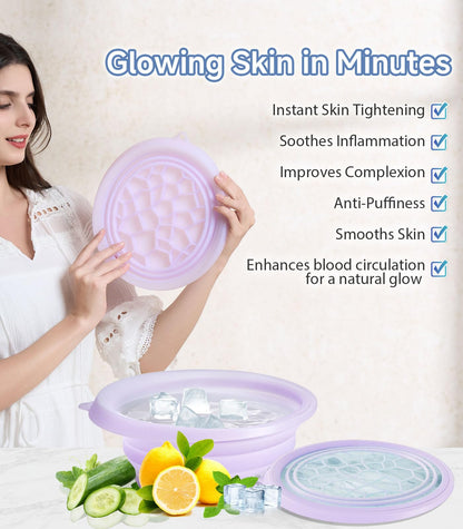 Face Bowl for Ice with Built-in Ice Tray – Collapsible Silicone Facial Ice Bath Bowl for Cold Plunge Therapy, Skin Tightening & Acne Relief – Portable Spa Tool for Home & Travel(Black)