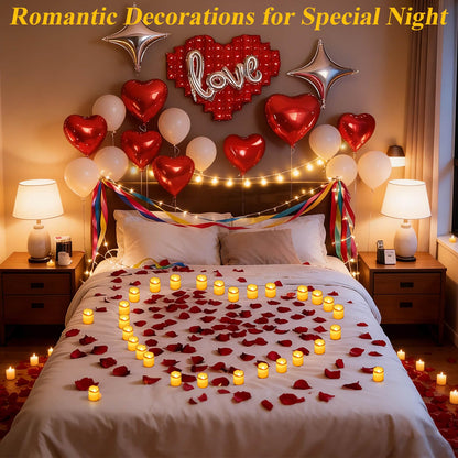 cridoz Rose Petals and Candles Set, 3000 Fake Rose Pedals and 24 Flameless Candles for Romantic Night Decorations