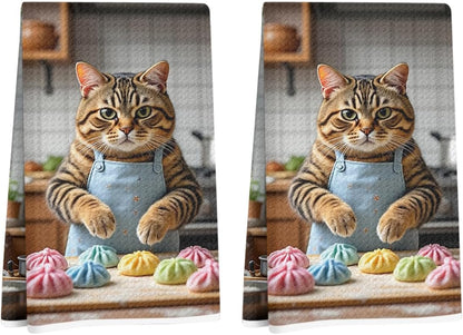 Hanamiya Na 2 24x14 Inch, Pcs Cute Cat Kitchen Towels Cooking Cats Patterns Reusable Dish Towels for Kitchen Bathroom
