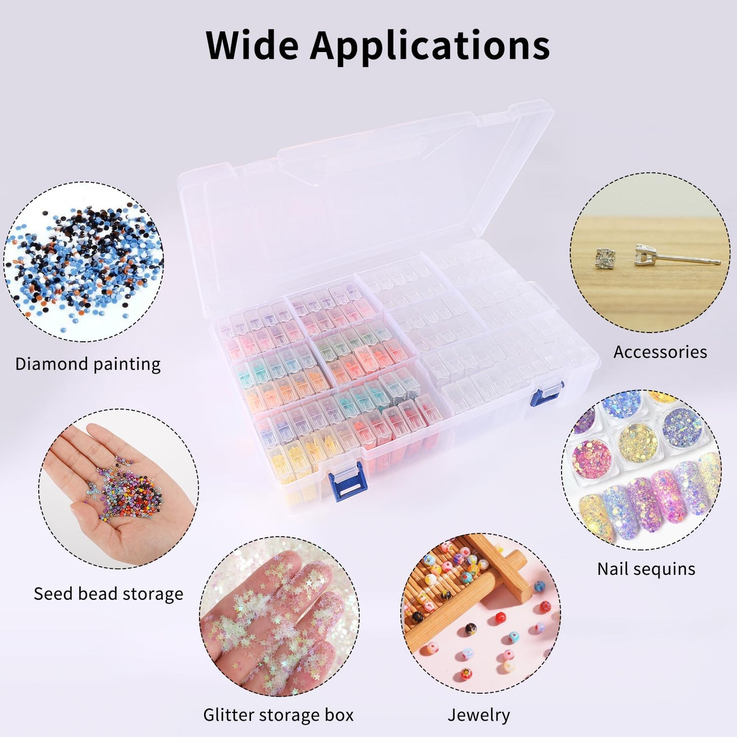 SGHUO 120 Slots Diamond Painting Storage Container, 5D Diamond Accessories Embroidery Box Tools Kit for Beads, Seed, Art Craft with Funnel and Labels