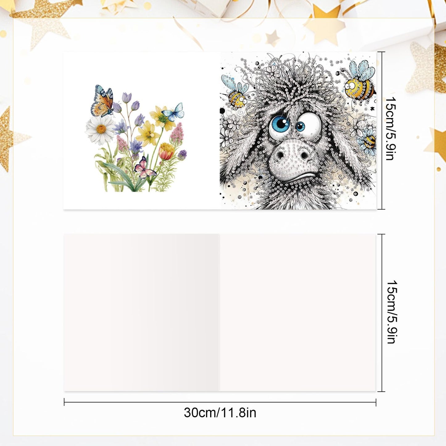 6 Pcs 30x15cm 5D Diamond Painting Greeting Cards Kits, Handmade Festival Greeting Cards with Envelopes DIY Diamond Art Crafts Birthday Cards Sparkling Designs for Birthdays Christmas Holiday (Donkey)
