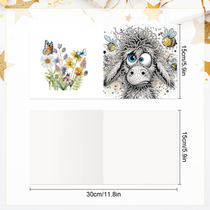 6 Pcs 30x15cm 5D Diamond Painting Greeting Cards Kits, Handmade Festival Greeting Cards with Envelopes DIY Diamond Art Crafts Birthday Cards Sparkling Designs for Birthdays Christmas Holiday (Donkey)